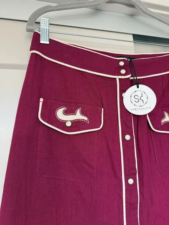 Lucky & Blessed Maroon Midi Skirt with White Western Accents - Picture 3 of 7